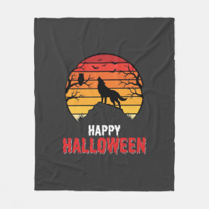 Happy Halloween Wolf Sunset Vector Fleece Blanket