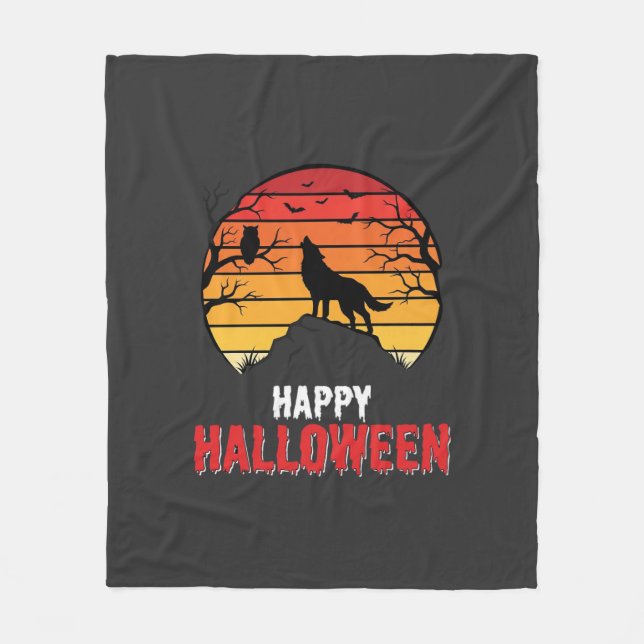 Happy Halloween Wolf Sunset Vector Fleece Blanket (Front)