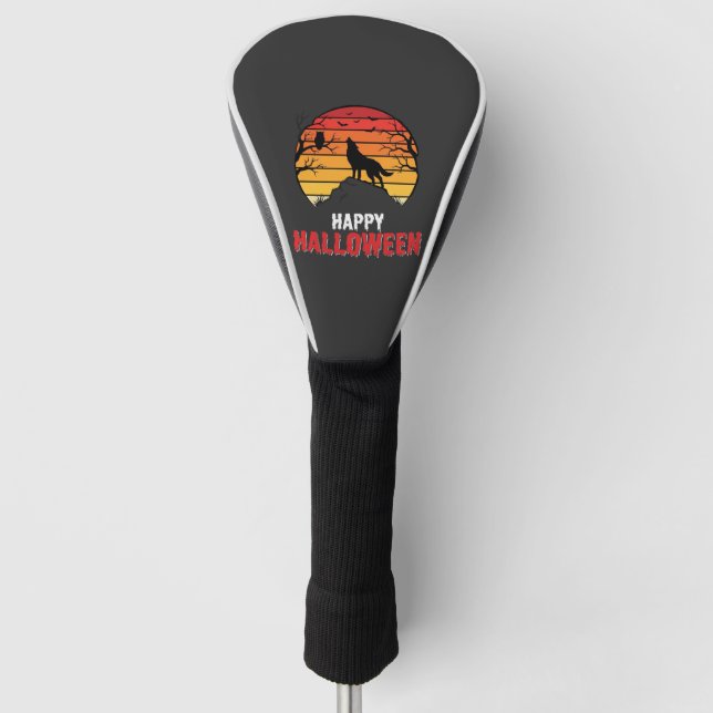 Happy Halloween Wolf Sunset Vector Golf Head Cover (Front)