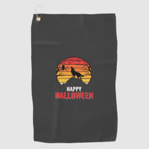 Happy Halloween Wolf Sunset Vector Golf Towel