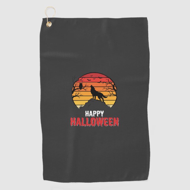 Happy Halloween Wolf Sunset Vector Golf Towel (Front)