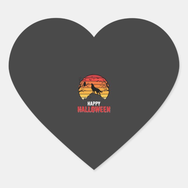 Happy Halloween Wolf Sunset Vector Heart Sticker (Front)