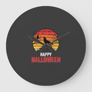 Happy Halloween Wolf Sunset Vector Large Clock