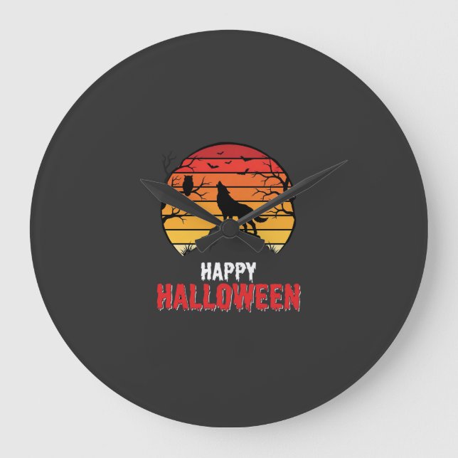 Happy Halloween Wolf Sunset Vector Large Clock (Front)