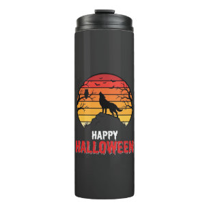 Happy Halloween Wolf Sunset Vector Thermal Tumbler