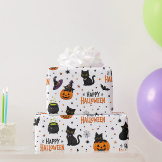 Happy Halloween Wrapping Paper | Cats & Pumpkins