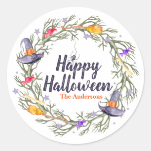 Happy Halloween Wreath Personalised   Sticker Seal