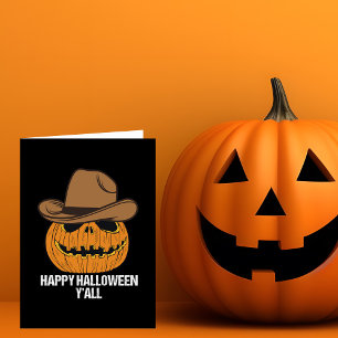 Happy Halloween Y'all Cowboy Jack O Lantern Card