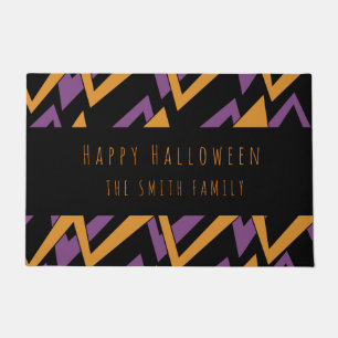 Happy Halloween Zig Zag Pattern Name Doormat