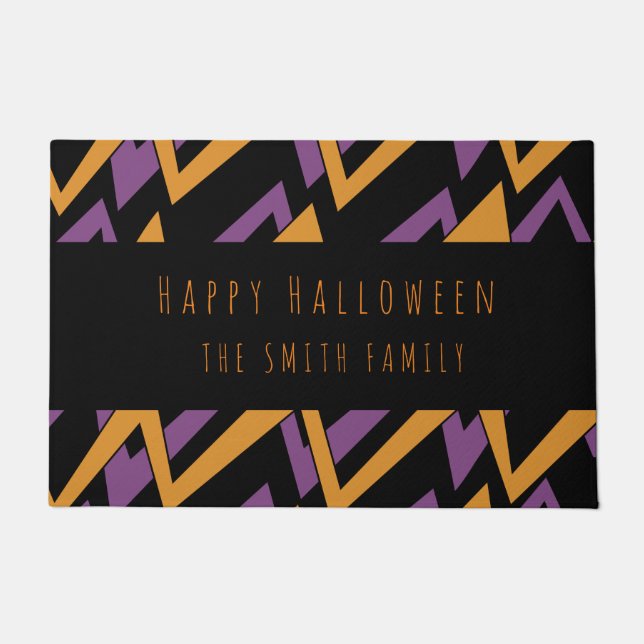 Happy Halloween Zig Zag Pattern Name Doormat (Front)