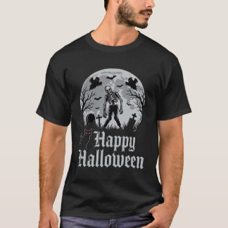 Happy Halloween Zombie Cat Moon Design T-Shirt