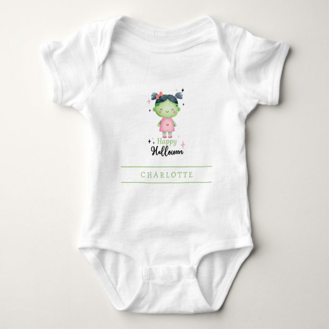 Happy Halloween Zombie Girl Custom Baby Bodysuit (Front)