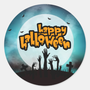 Happy Halloween Zombie Spooky Graveyard Classic Round Sticker