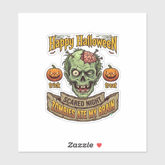 Happy Halloween Zombies Ate Brain Zombie Head Pump (Sheet)