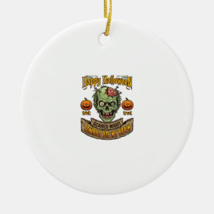 Happy Halloween Zombies Ate Brain Zombie Head Pump Ceramic Ornament