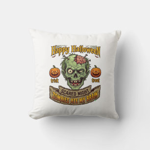 Happy Halloween Zombies Ate Brain Zombie Head Pump Cushion