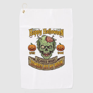 Happy Halloween Zombies Ate Brain Zombie Head Pump Golf Towel