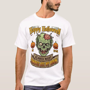 Happy Halloween Zombies Ate Brain Zombie Head Pump T-Shirt