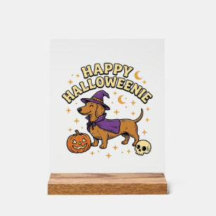 Happy Halloweenie Dachshund Witch Dog T-Shirt_1 Acrylic Sign