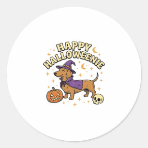 Happy Halloweenie Dachshund Witch Dog T-Shirt_1 Classic Round Sticker