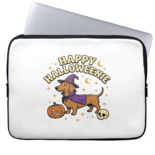 Happy Halloweenie Dachshund Witch Dog T-Shirt_1 Laptop Sleeve