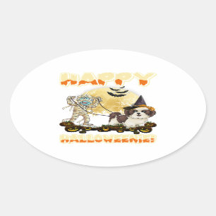 Happy Halloweenie Shih Tzu Wiener Dog Halloween Oval Sticker