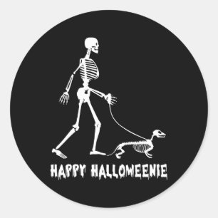 Happy Halloweenie Skeleton Walking Dachshund Dog H Classic Round Sticker