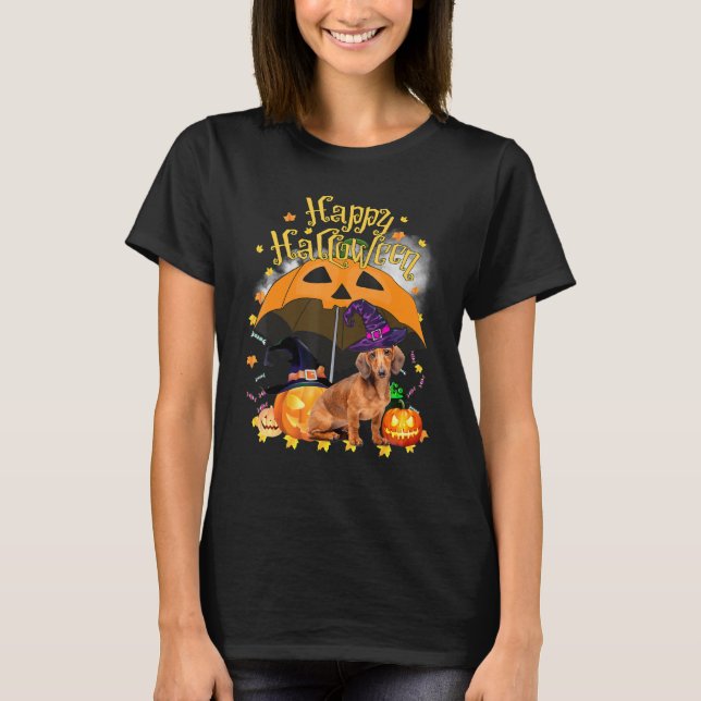 Happy Hallowiener Dachshund Witch Pumpkin Umbrella T-Shirt (Front)
