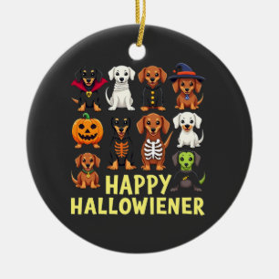 Happy Hallowiener Spooky Halloween Dog Weiner Ceramic Ornament