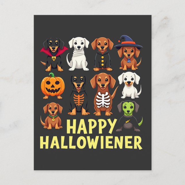 Happy Hallowiener Spooky Halloween Dog Weiner  Postcard (Front)