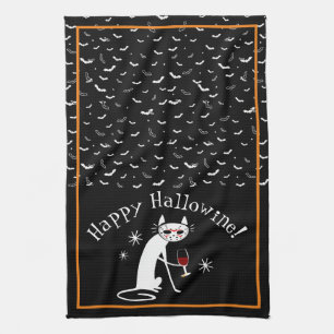 Happy Hallowine! Halloween Wine Pun Tea Towel