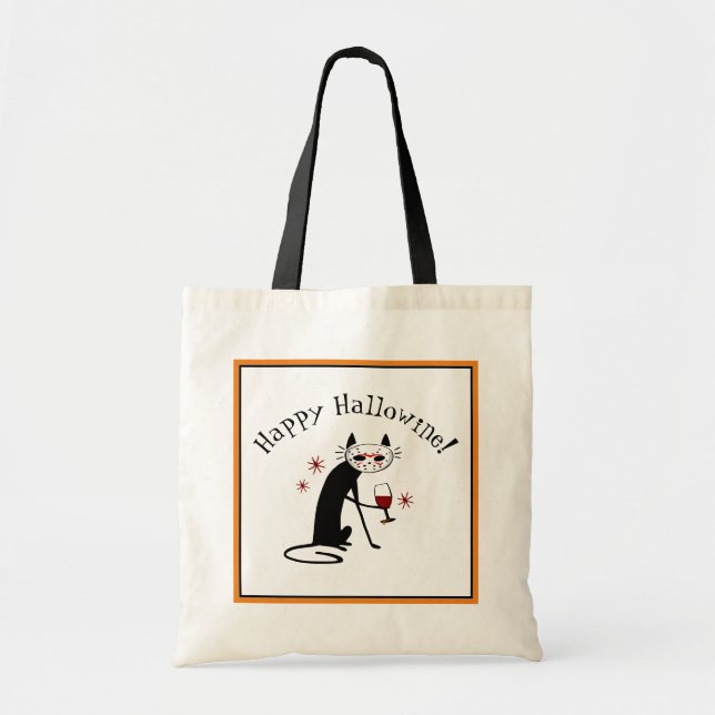 Happy Hallowine! Halloween Wine Pun Tote Bag (Front)