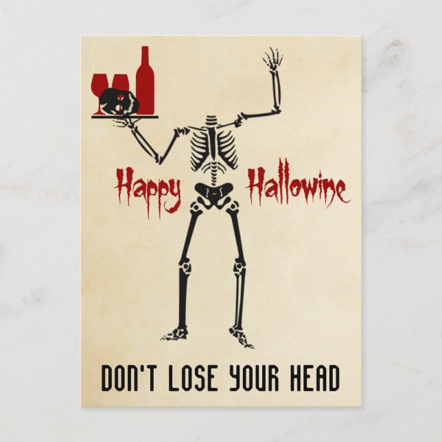 Happy Hallowine Headless Skeleton Postcard (Front)