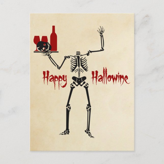 Happy Hallowine Headless Skeleton Postcard (Front)
