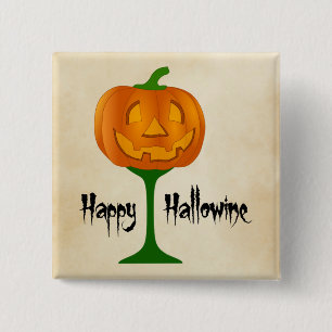 Happy Hallowine Pumpkin Wine Glass Halloween 15 Cm Square Badge