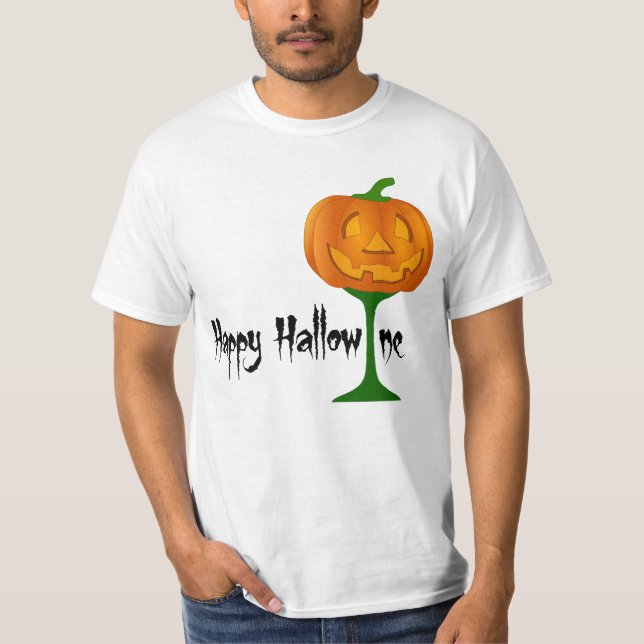 Happy Hallowine Pumpkin Wine Glass Halloween T-Shirt (Front)