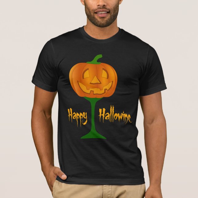 Happy Hallowine Pumpkin Wine Glass Halloween T-Shirt (Front)
