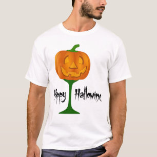 Happy Hallowine Pumpkin Wine Glass Halloween T-Shirt