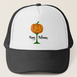 Happy Hallowine Pumpkin Wine Glass Halloween Trucker Hat