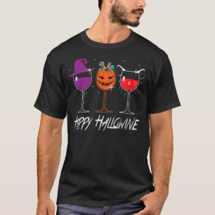 Happy Hallowine Three Glasses Of Wine Halloween T-Shirt