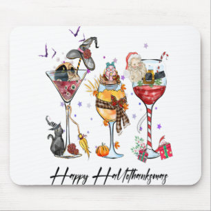 Happy HallowThankMas Wine Glass Thanksgiving Chris Mouse Pad