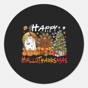 Happy Hallowthanksmas Fall Christmas Halloween Fam Classic Round Sticker