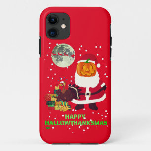 "HAPPY HALLOWTHANKSMAS" funny holiday party gift iPhone 11 Case