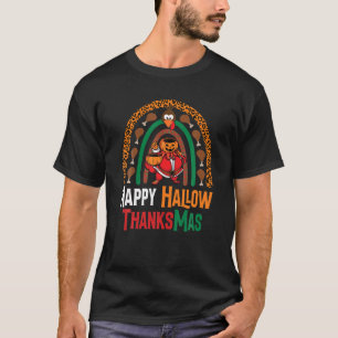 Happy Hallowthanksmas Leopard Rainbow Christmas Pl T-Shirt