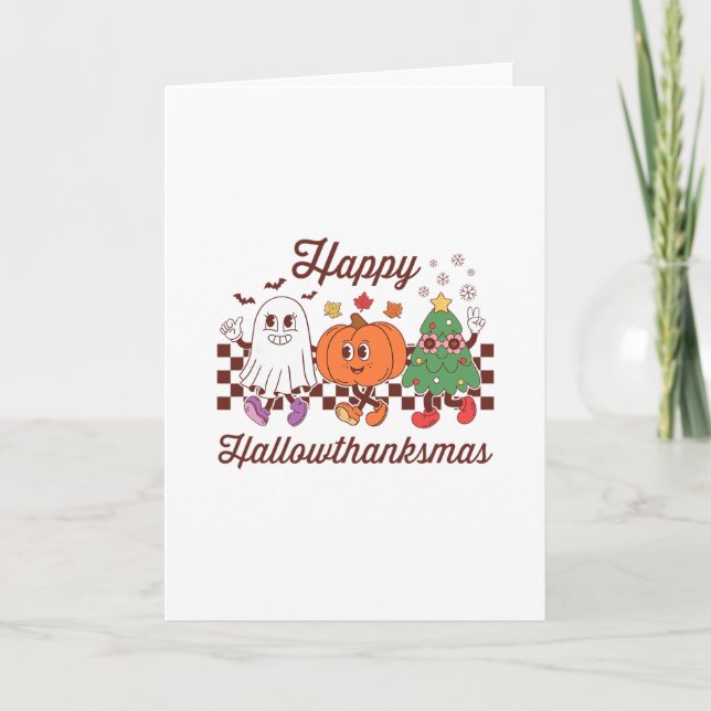Happy Hallowthanksmas Retro Mascot  Card (Front)