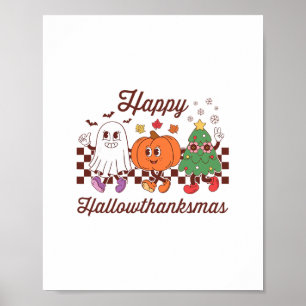 Happy Hallowthanksmas Retro Mascot Poster