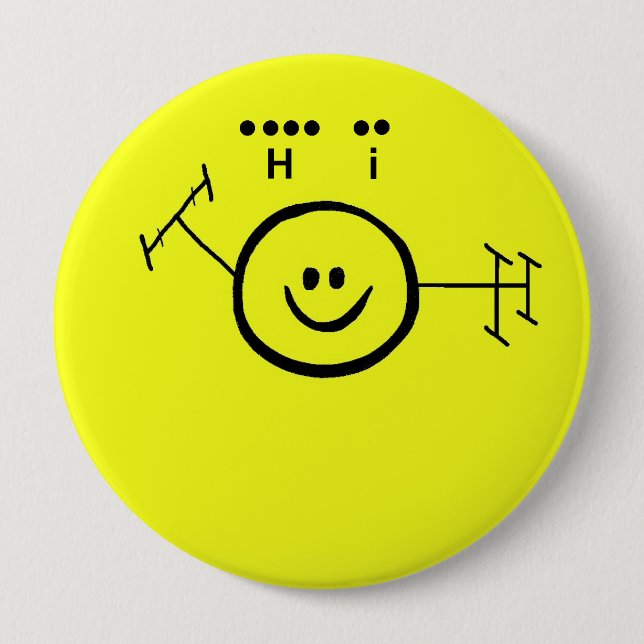Happy Ham & "Hi" in Morse Code Button (Front)