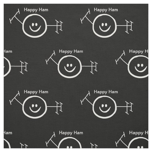Happy Ham White Outline Ham Radio Fabric (Swatch)
