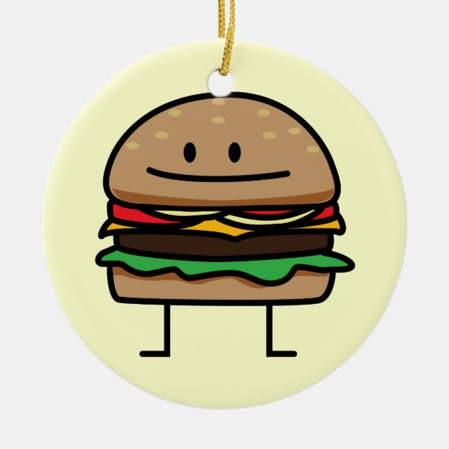 Happy Hamburger Ceramic Tree Decoration (Front)