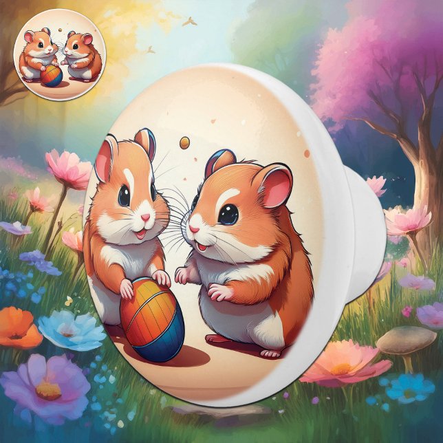 Happy Hamsters Playing Ball Ceramic Knob (Creator Uploaded)